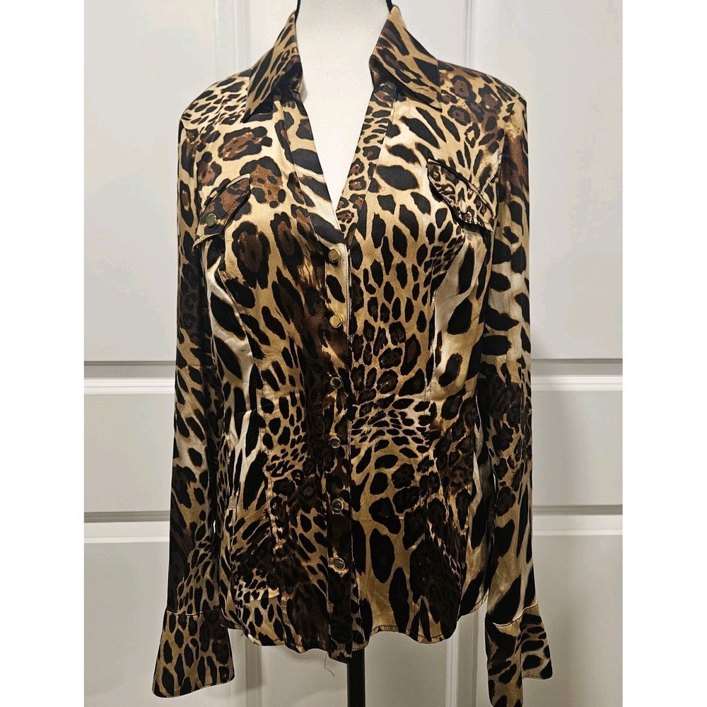 Vintage Cache Longsleeve Silk Leopard Print Blouse Size Medium